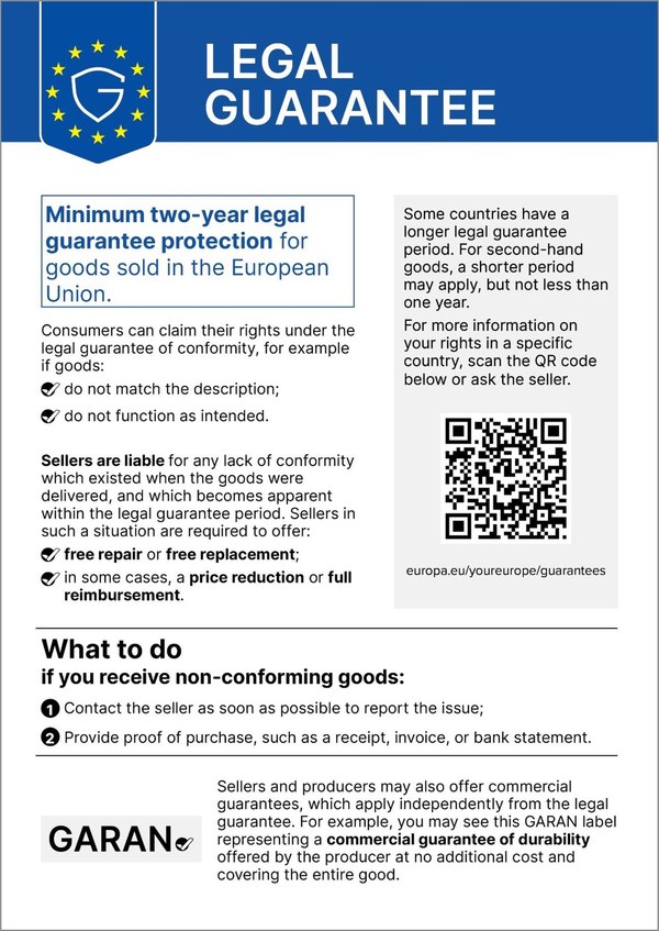 EU notice: legal guarantee